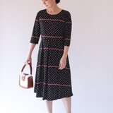 【受注制作】アーミッシュ風シンプルワンピース◇ドット柄（レッドボーダー）*薄手生地*の画像