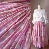 絵画なパッチワーク♥pink♥超ボリューム♥ティアードギャザースカート♥マキシ丈の画像