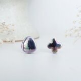 T-257 美濃焼　タイルのピアス/イヤリング　ブラックパールカラー【 裏面レザー加工 】の画像