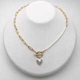 バロックパールのデザインネックレス ハート 極小 淡水真珠 ゴールド系 ステンレスチェーン 18金メッキ 金属アレルギーの画像