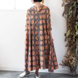 ブロックプリント前開きシャツワンピース【アンティークフローラル】の画像