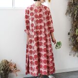 ブロックプリント前開きシャツワンピース【柘榴バグループリント】の画像