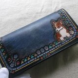 レザークラフト長財布　コーギーの画像
