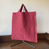 リネンの手縫いトートバッグ　裏地付き　赤