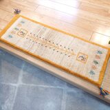 ペルシャ　ギャッベ　ミニランナー　細長いラグ　115x40㎝　生命の木　ベージュ　グレー　黄金色　RJ13920の画像