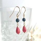 赤サンゴとオニキスのピアス【3月の誕生石】の画像