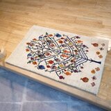 ペルシャ　ギャッベ　パルヴィーズ　コルクウール　カシュクリ　ラグ　98×63㎝　ベージュ　ザクロの木　RJ14817の画像
