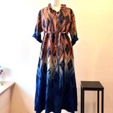 藍×柿渋染め　浴衣の2wayワンピース　の画像