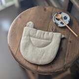 リネンのポットマット　鳥/ナチュラル　麻　ベージュ　の画像