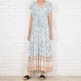 新作！爽やかな花柄Vネックフリルワンピース　ライトブルーの画像