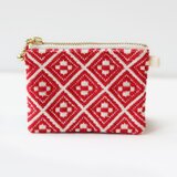 New!【受注制作】mini大人のコンパクトポーチ/朱赤　こぎん刺し/刺し子/刺繍 シンプル　Sサイズの画像