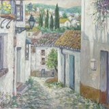 朝の散歩(油絵Ｆ3号、スペイン、グラナダ、原画)の画像