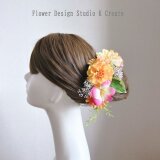 ウェディング♡プルメリアとマリーゴールドのヘッドドレス　オレンジ　イエロー　プルメリア　ピンク　リゾ婚　結婚式　ウェディング　の画像