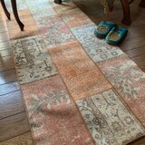 ペールオレンジ　ランナー　174×65 オーバーダイ　トルコヴィンテージラグの画像
