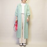 【新作】春夏秋〜羽織にも◎綿麻混紡ゆったりめギャザーシャツワンピース/アウター(グリーン)25023GRFの画像
