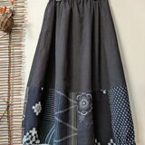 古布リメイク　藍染切り替えバルーンスカート　久留米絣　大人可愛い　時々堂　ゆったりサイズの画像