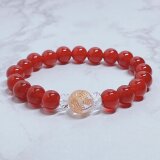 【再販10点以上】還暦祝いに◎健康で豊かな人生へ 金龍水晶 赤メノウ（レッドアゲート） 天然石 ブレスレット No763の画像
