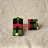 四角長四角アシメピアス　ピンク・グリーン・黒の画像