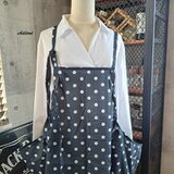【背中がかわいい】エプロンドレス：ダークネイビー：ドット【0852】の画像