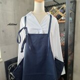 【背中がかわいい】エプロンドレス：ネイビー：コットン【0712】の画像