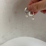 溶かした　silver950 フラット　サークルピアス　淡水パール　　シルバーピアス　パールピアス　デイリーユース　の画像