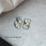 金継ぎピアス／イヤリング｜アクアマリン×ガーデンクォーツ｜天然石 一点もの 癒しのジュエリーの画像