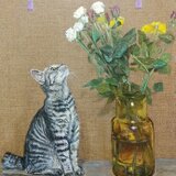 薔薇と猫の画像