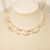 本真珠（淡水パール）のネックレス（フリーサイズ、形状記憶ワイヤー、ナチュラルカラー、パープル、ピンク、綺麗な照り）の画像