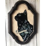 「導きの黒猫」額付 アート作品 原画 徳島洋子作品 アクリル画 猫の画像
