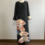 No.146ロングワンピースM〜L11号黒留袖ドレス着物リメイク袖口フリルの画像