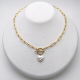 バロックパールのデザインネックレス ハート 淡水真珠 ゴールド系 ステンレスチェーン 18金メッキ 金属アレルギーのコピーの画像