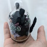 プリザーブドフラワー黒薔薇の魔法シリーズ／黒猫ちゃんガラスドーム/羊毛猫耳と尻尾の画像