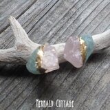 Raw Rose Quartz &Aquamarine　原石の金継ぎイヤリング☆ローズクウォーツ＆アクアマリン☆の画像