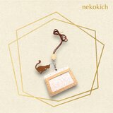 本革 両面ポケット IDカードホルダー 社員証 学生証 革 猫 猫吉 革紐 定期入れ ICカードケース ホルダー ピンク