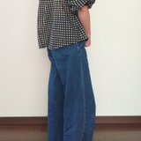 透けるブラックギンガムチェックパフスリーブブラウスの画像