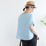 Tシャツ感覚でさらっと着られる リネンのワイドプルオーバーブラウス（ホリゾンブルー）TP34の画像