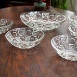 プレスガラスモダン紋様鉢セット　２３cm鉢一枚１４ｃｍ鉢五枚の画像