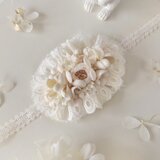 ドール用レースと染め花のスモールヘッドドレス(MLフリー・小バラ・オフホワイト)の画像
