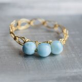 ラリマー  ラウンド4mm ×3、太編み/リング  k14gf シルバー ピンク  金属アレルギー対応の画像