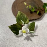 布花　清楚な一重ドクダミのブローチの画像