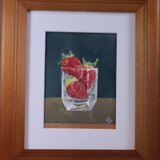 アクリル「グラスの中の３つの苺」