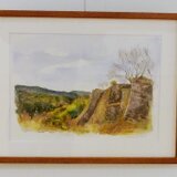 水彩「冬の岡城跡」