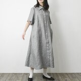送料無料【完全一点物】半袖マーメイドフレアワンピース（千鳥）の画像