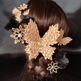 つまみ細工　蝶々と花《金》１０点セットの画像