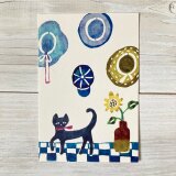 ポストカード2枚セット・型染め「帽子と猫」の画像