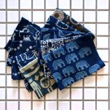 インド ブロックプリント生地 ミニカットクロス10枚セット藍染ファブリック はぎれ インディゴブルー 青 象IF0265の画像
