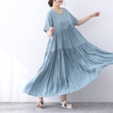 全9色　ひんやり　夏生地　半袖　ギャザーたっぷり　ゆったり　ロングワンピース ♪オーダーサイズ可の画像