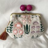 刺繍　木玉がま口ミニ財布　の画像