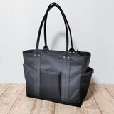 コーデュラナイロン×本革トートバッグL｜軽量＆撥水・13インチPC対応〈自立・多ポケット仕様〉ブラック