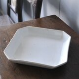 Gien ジアン 白 角皿 大皿 隅切 24.5cm フランス アンティーク 0502222